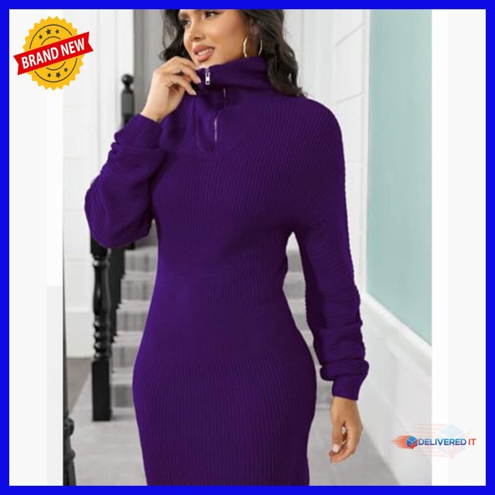 V-Neck Ribbed Bodycon Sweater Dress Long Sleeve Pullover Mini Dress - Picture 5 of 7
